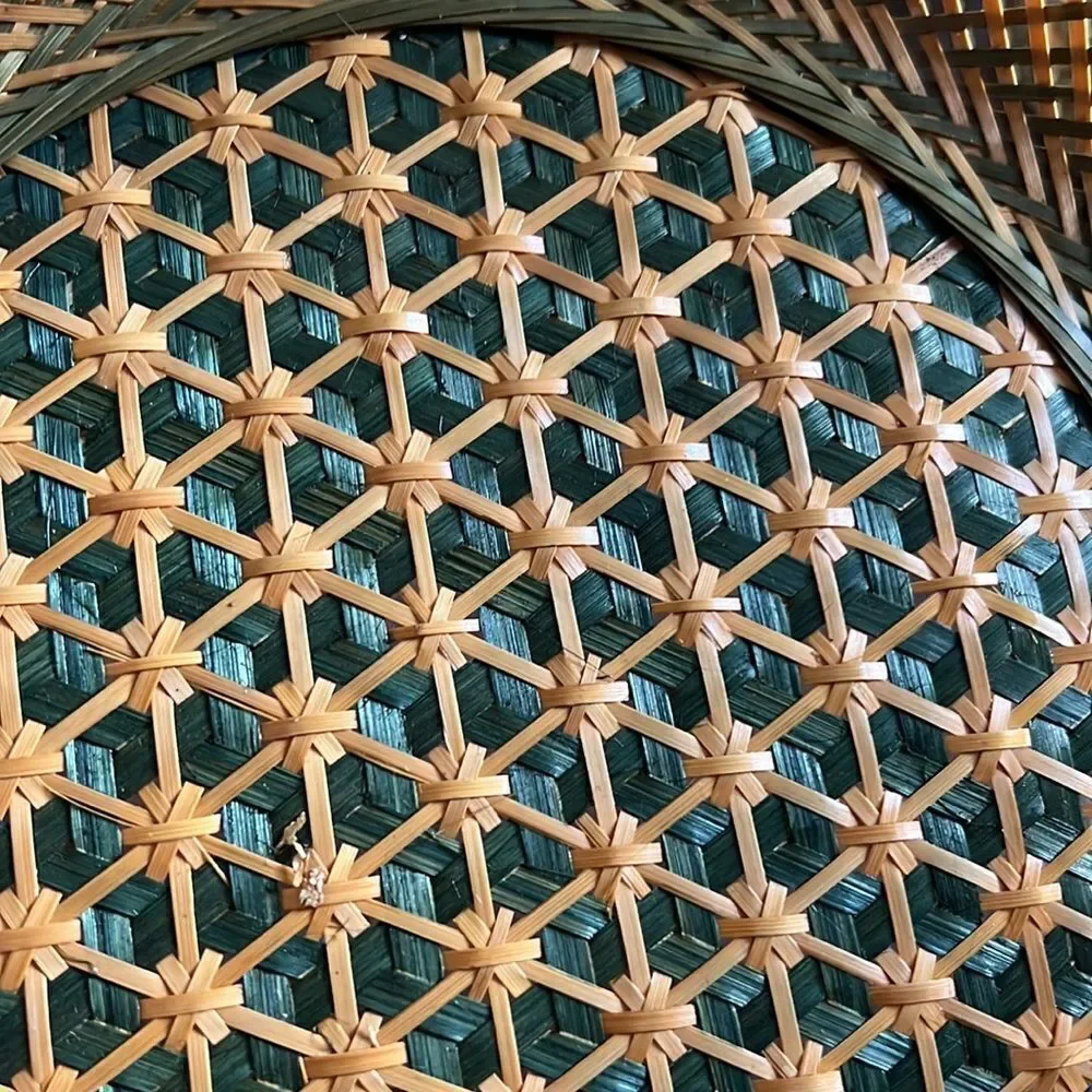 Vintage Cross hatch Wicker/Rattan 3 Set Nesting Baskets beautiful EUC tan green